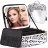 Travel Makeup Bag With Light Up Mirror, With 2X3X Magnifying Mirror And Adjustable Partitions