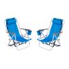 Folding Beach Chair Set of 2 for Adults, 4 Position Portable Backpack Foldable Camping Chair with Headrest Cup Holder and Wooden Armrests, Blue