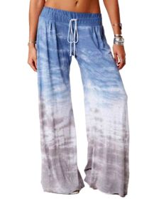 Women's Loose Gradient Printed Yoga Wide Leg Sports Pants (Color: Blue, size: S)