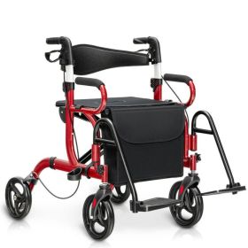 Folding Rollator Walker with 8-inch Wheels and Seat (Color: Red)